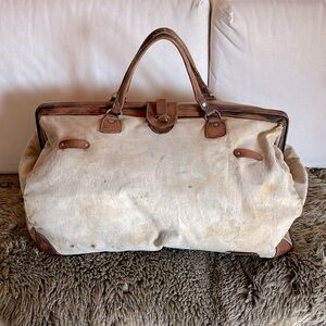 Huge Antique Canvas and Leather Satchel